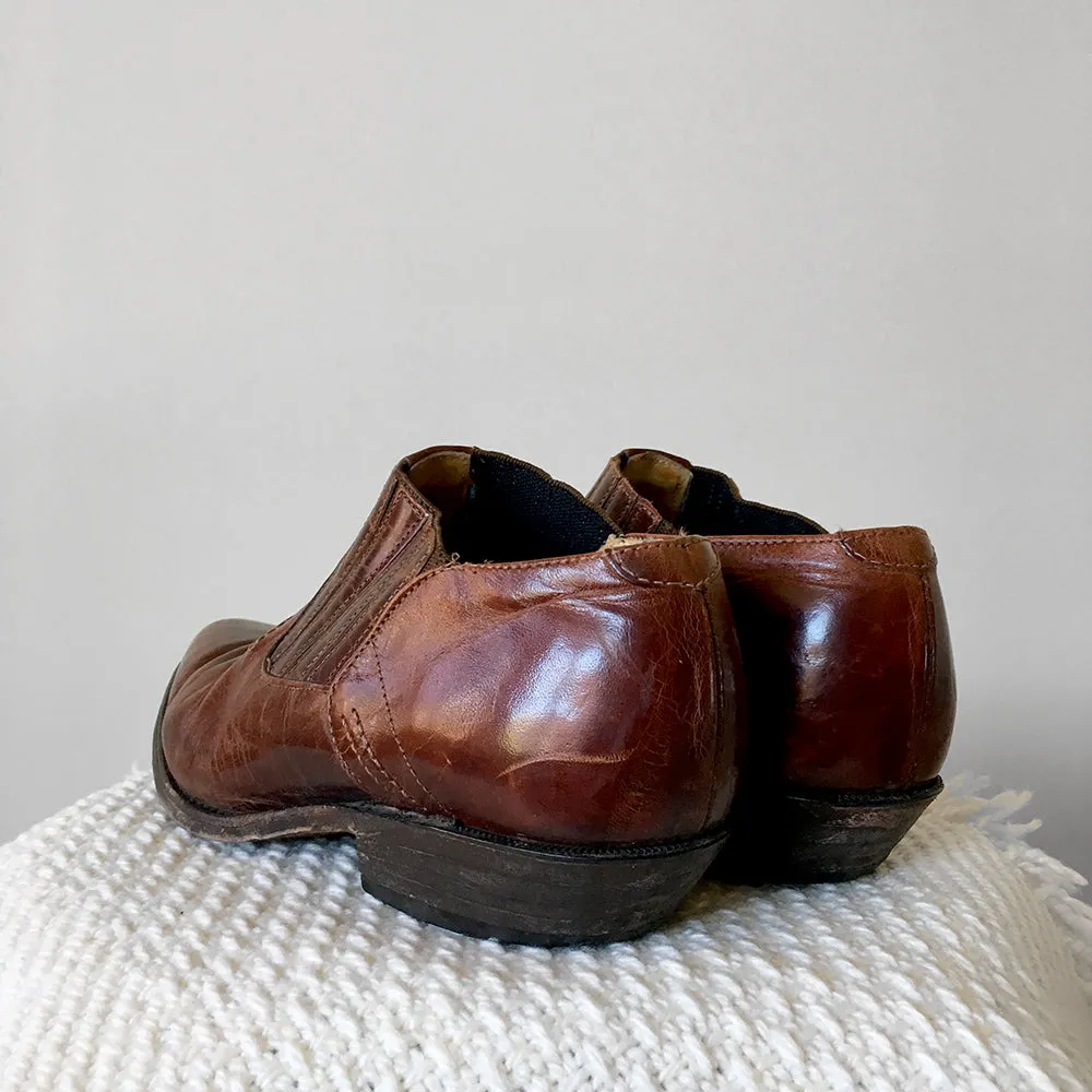 1990s Made in Canada Brown Leather South Western Ankle Booties