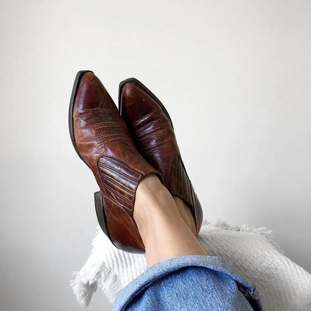 1990s Made in Canada Brown Leather South Western Ankle Booties