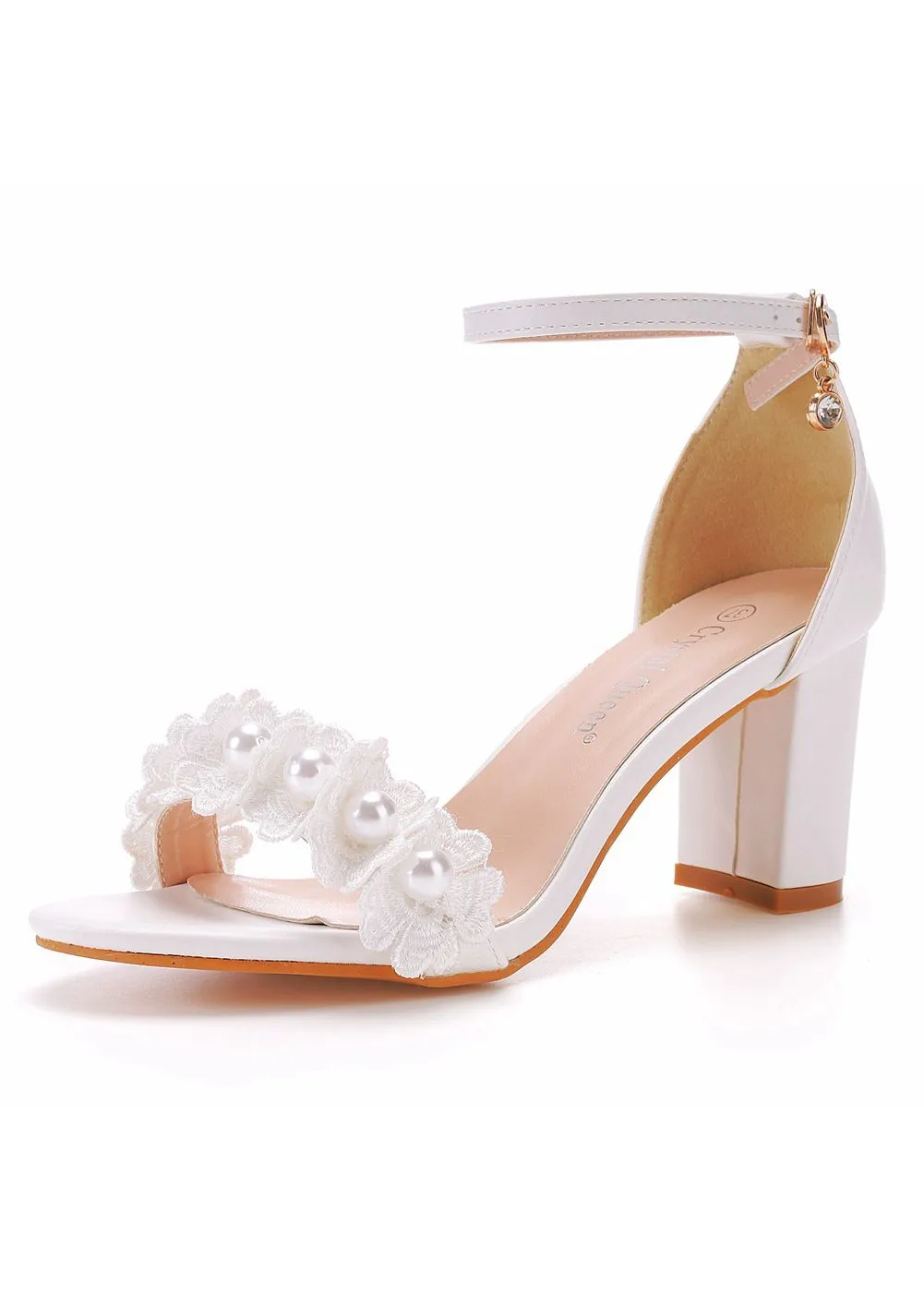 7 cm Square Heel Beaded Flower Sandals