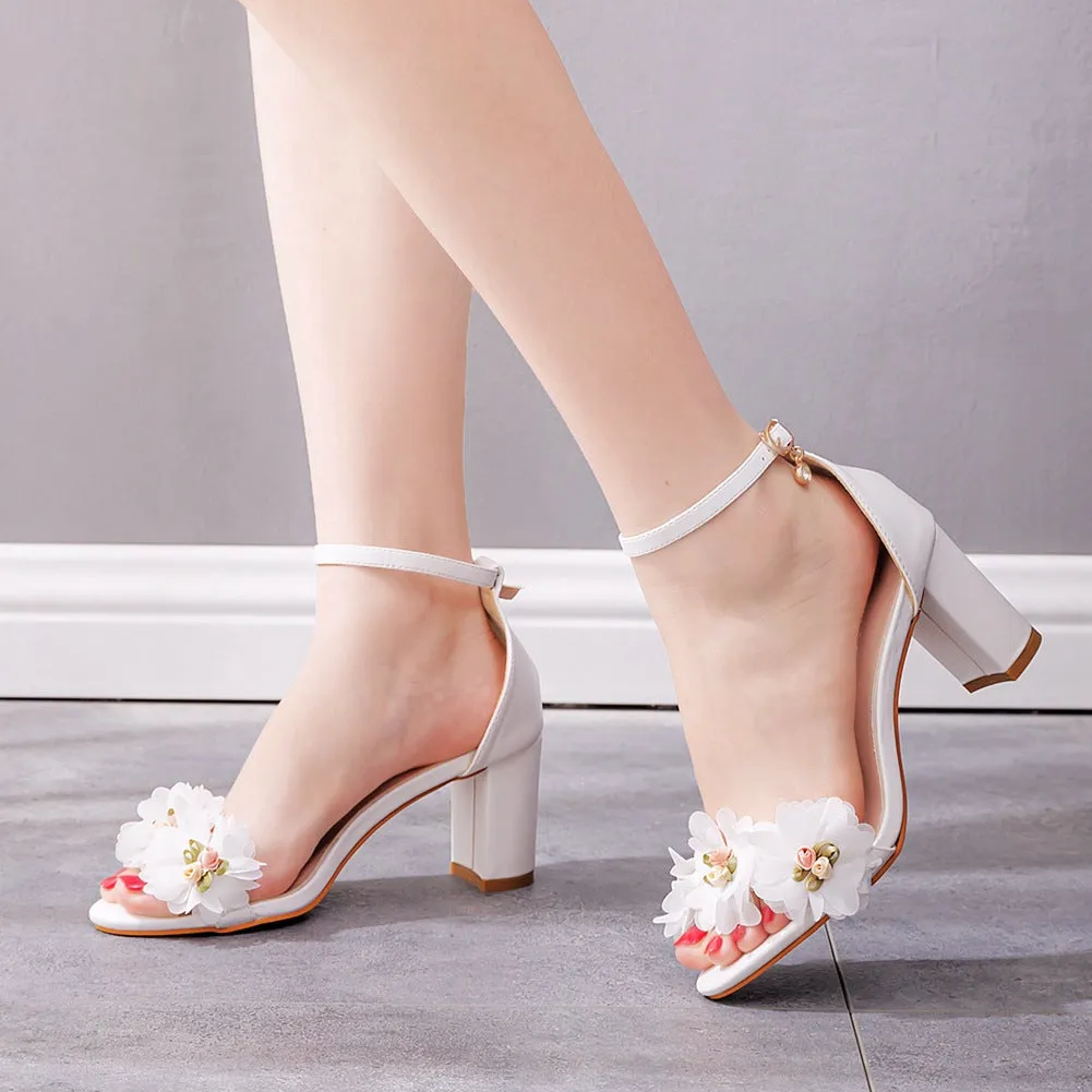 7cm Shallow Flower High-heeled Sandals