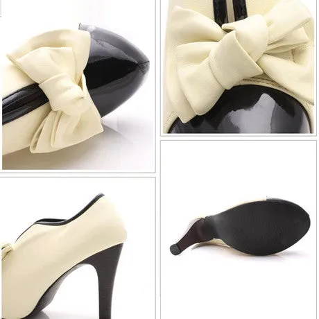 Adorable Bow Design High Heel Shoes in Beige