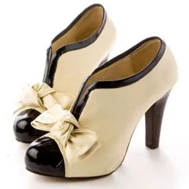 Adorable Bow Design High Heel Shoes in Beige