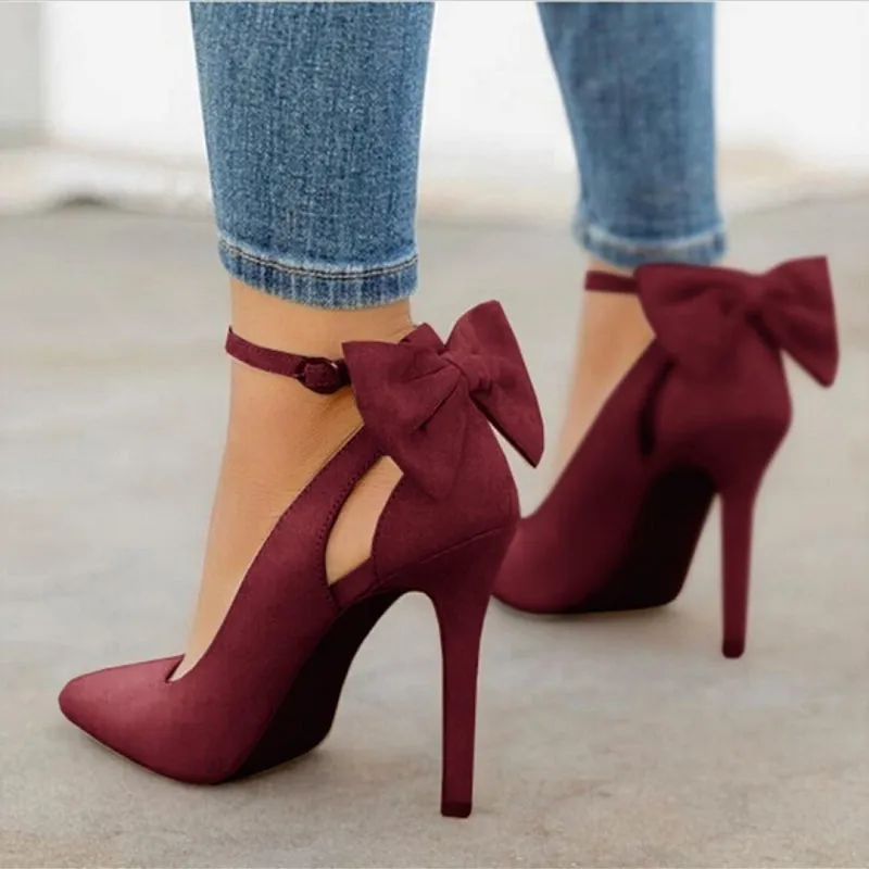 Amozae  2024  Bow Pumps Women High Heels Pointed Toe Stiletto Pumps   Party Woman Black Wedding Shoes Zapatos Mujer