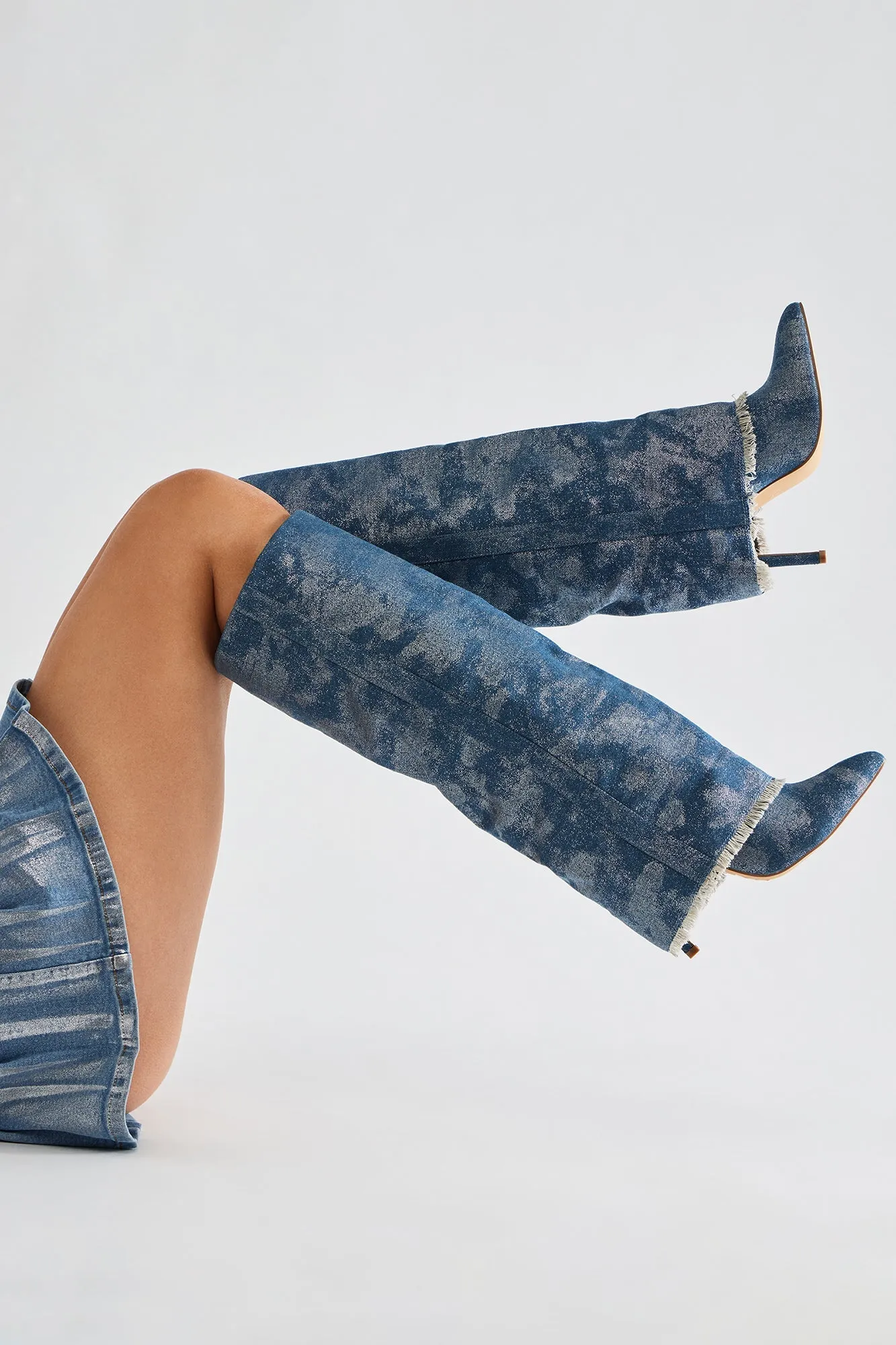 Amozae-Always A Baddie Knee High Heeled Boots - Blue/combo