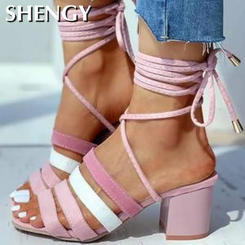 Amozae-Back to College Women Summer High Heels Sandals Shoes Woman Open Toe Cross-tied Lace Up Sandals Roman Ladies Shoes