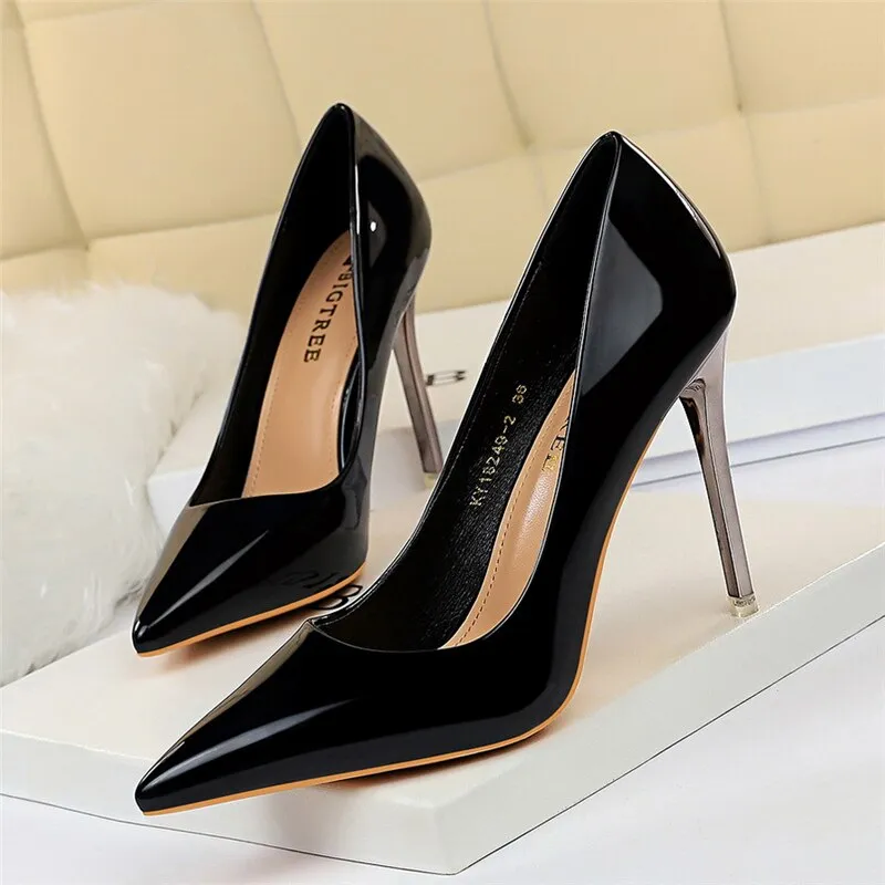 Amozae   Pumps Women Shoes High Heels 10.5cm Blue Green Patent Leather Stiletto Ladies Fetish Wedding Bridal Shoes Plus Size