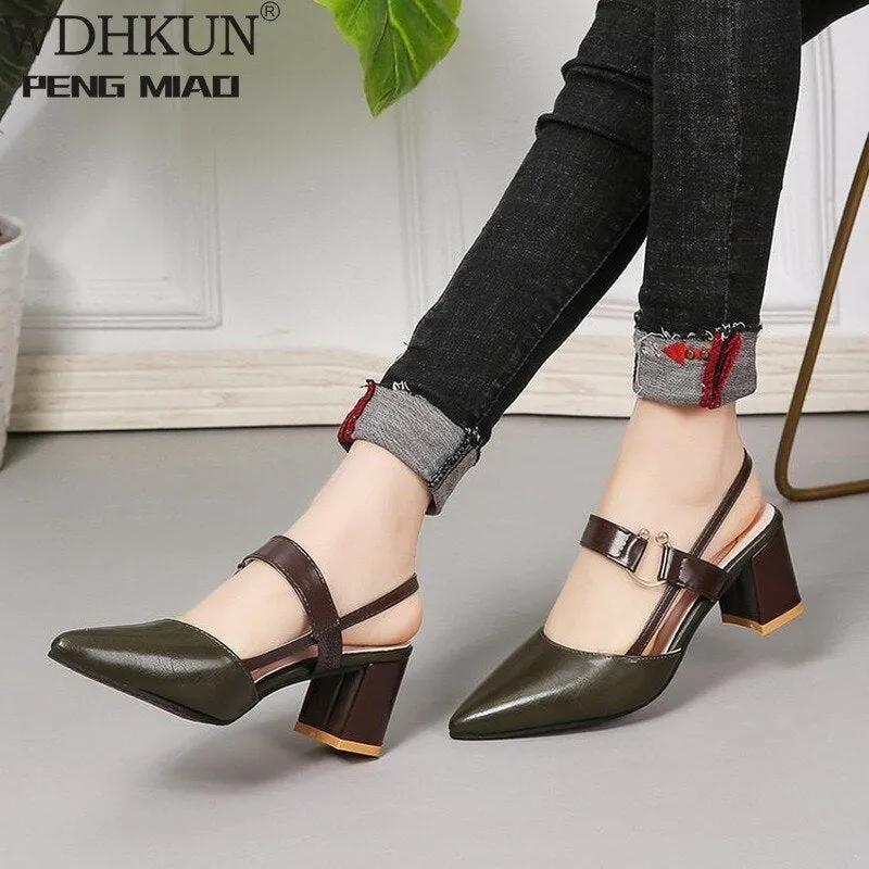 Amozae    Sandals Hollow Coarse Sandals High-Heeled Shallow Mouth Pointed Pumps Female   High Heels Large Fashion Woman Shoes