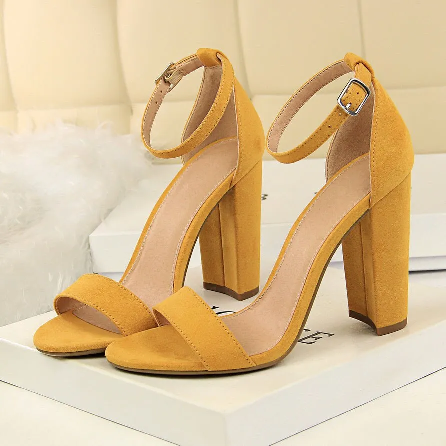 Amozae-   Summer Plus Size 34-43 Woman 9.5cm High Heels Sandals Classic Block Platform Pumps Lady Chunky Burgundy Yellow Nude Shoes