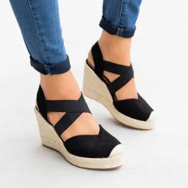 Amozae- Wedges Women Summer Sandals Thick Bottom Cross Elastic Band High Heel Casual Plus Size Beach Party Ladies Sandals