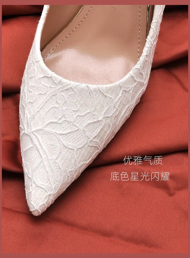 Amozae-  White High Heels Stiletto 2024 New  Bridesmaid Lace Wedding Shoes Dress Banquet Pumps Plus Size Small Women Shoes