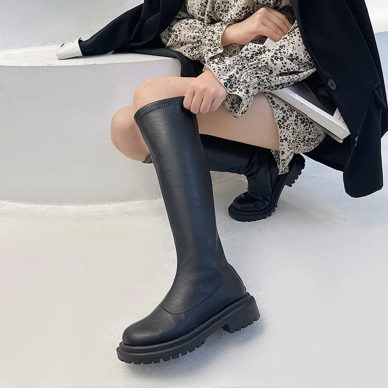 Amozae-Women Boots Leather Ladies Over The Knee Long Boots Luxury Fashion Autumn Winter 2024 Shoes Woman Black Slip On Female Footwear