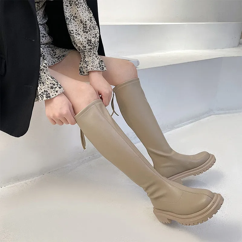 Amozae-Women Boots Leather Ladies Over The Knee Long Boots Luxury Fashion Autumn Winter 2024 Shoes Woman Black Slip On Female Footwear