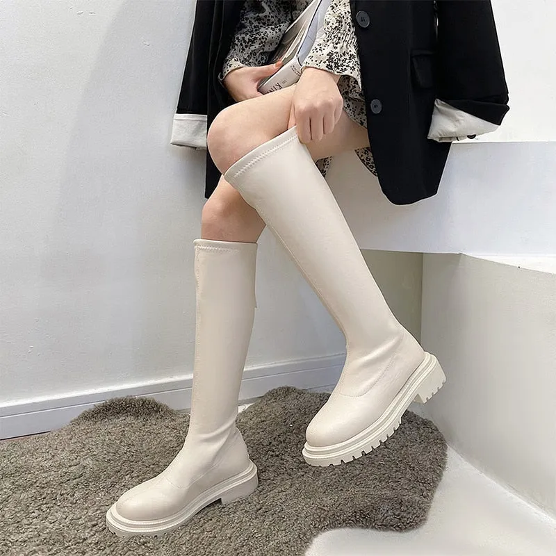 Amozae-Women Boots Leather Ladies Over The Knee Long Boots Luxury Fashion Autumn Winter 2024 Shoes Woman Black Slip On Female Footwear