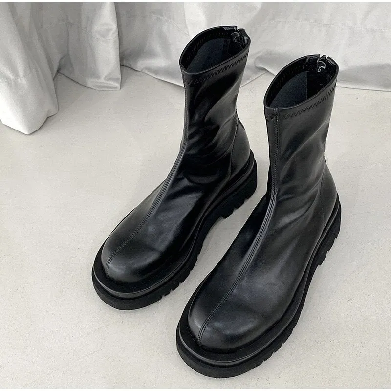 Amozae-Women Boots Leather Ladies Over The Knee Long Boots Luxury Fashion Autumn Winter 2024 Shoes Woman Black Slip On Female Footwear