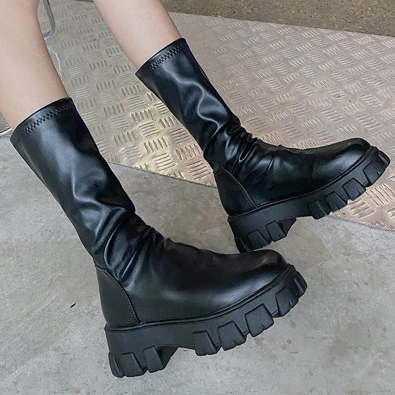 Amozae-Women Boots Leather Ladies Over The Knee Long Boots Luxury Fashion Autumn Winter 2024 Shoes Woman Black Slip On Female Footwear