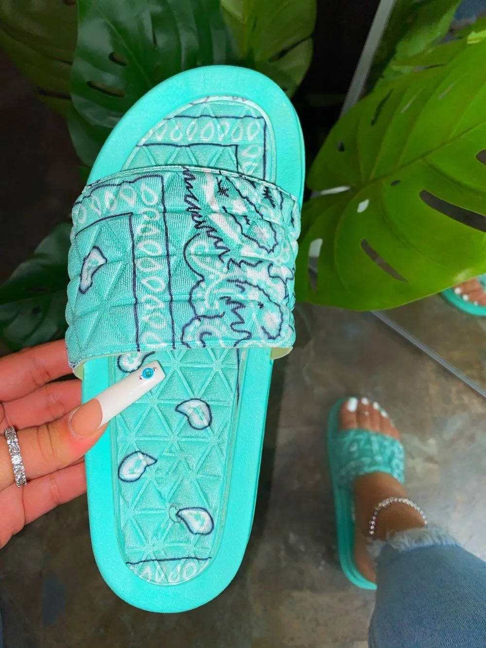 Antoinette Bandana Slides-Mint