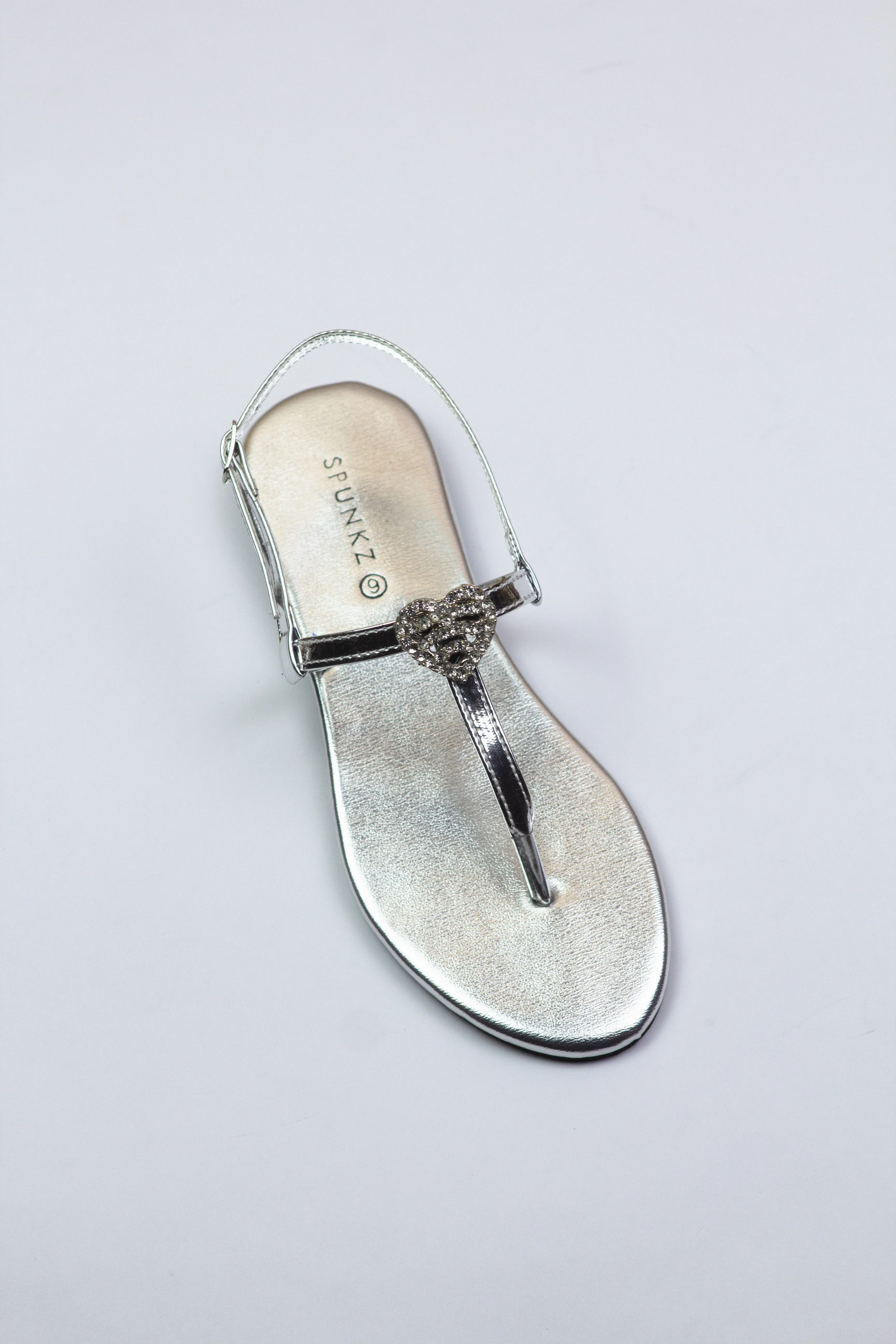 Anya T-Strap Silver Thong Sandals with Buckle Closure