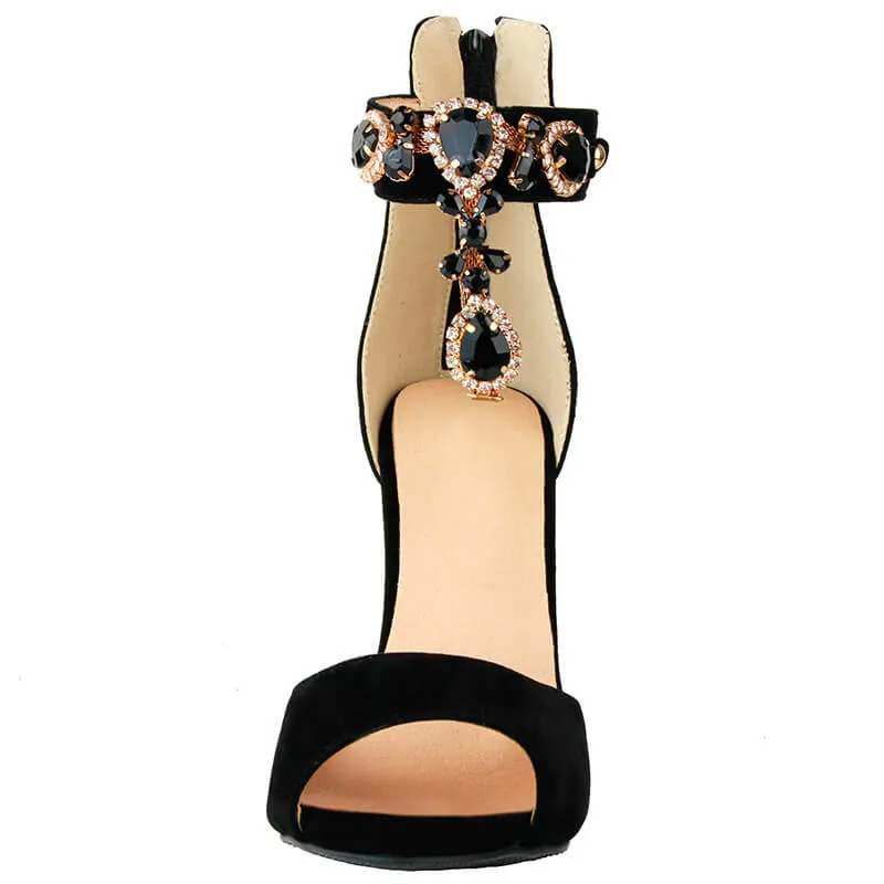 Black Gladiators Leather Zipper Sandals