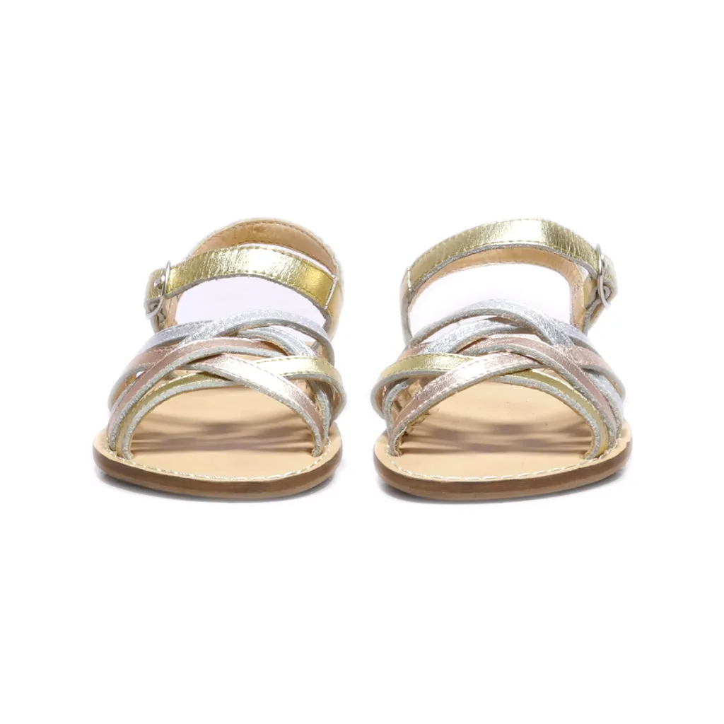 Boden Flat Sandals Leather Gold Colour For Kids