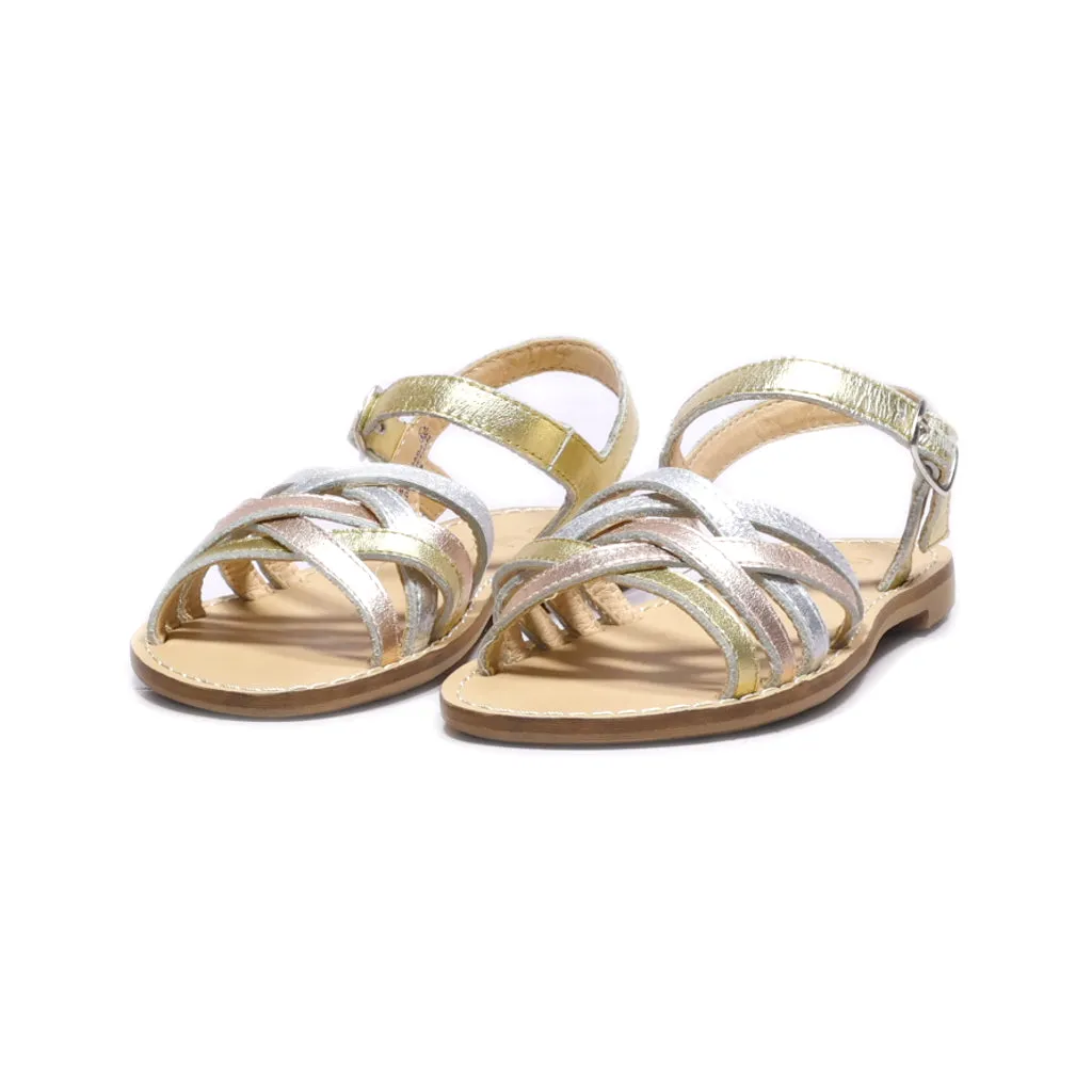 Boden Flat Sandals Leather Gold Colour For Kids