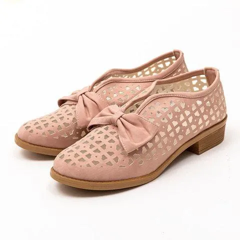 Bowknot hollow out flats closed toe summer sandals for women