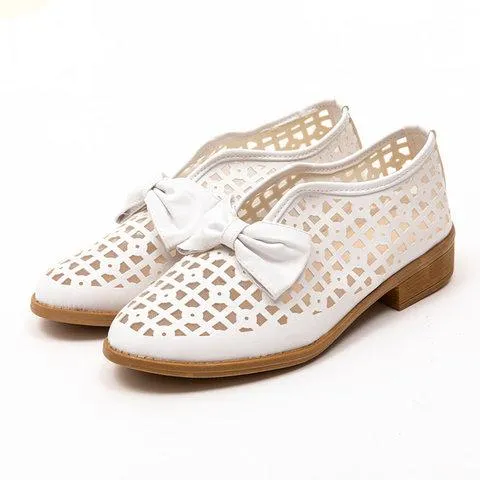 Bowknot hollow out flats closed toe summer sandals for women