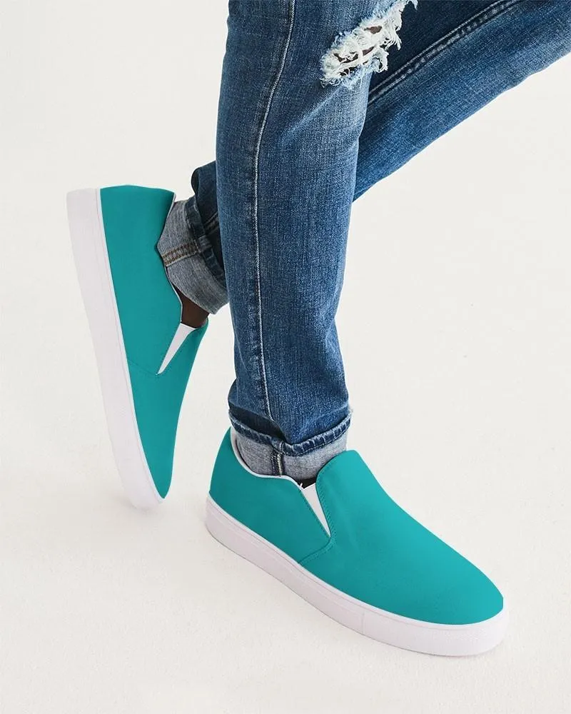 Bright Green Cyan Slip-On Canvas Sneakers | Men's | Bright Pure Green Cyan | C100M0Y38K0