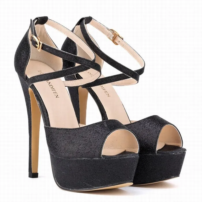 British Style Thin Flash Super High Heel Peep Toe Women's Sandals