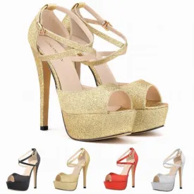 British Style Thin Flash Super High Heel Peep Toe Women's Sandals