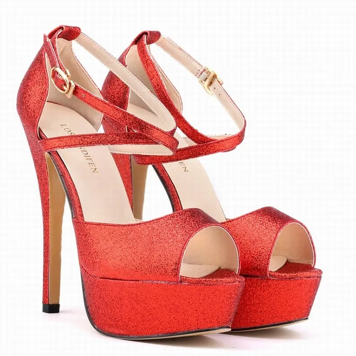 British Style Thin Flash Super High Heel Peep Toe Women's Sandals