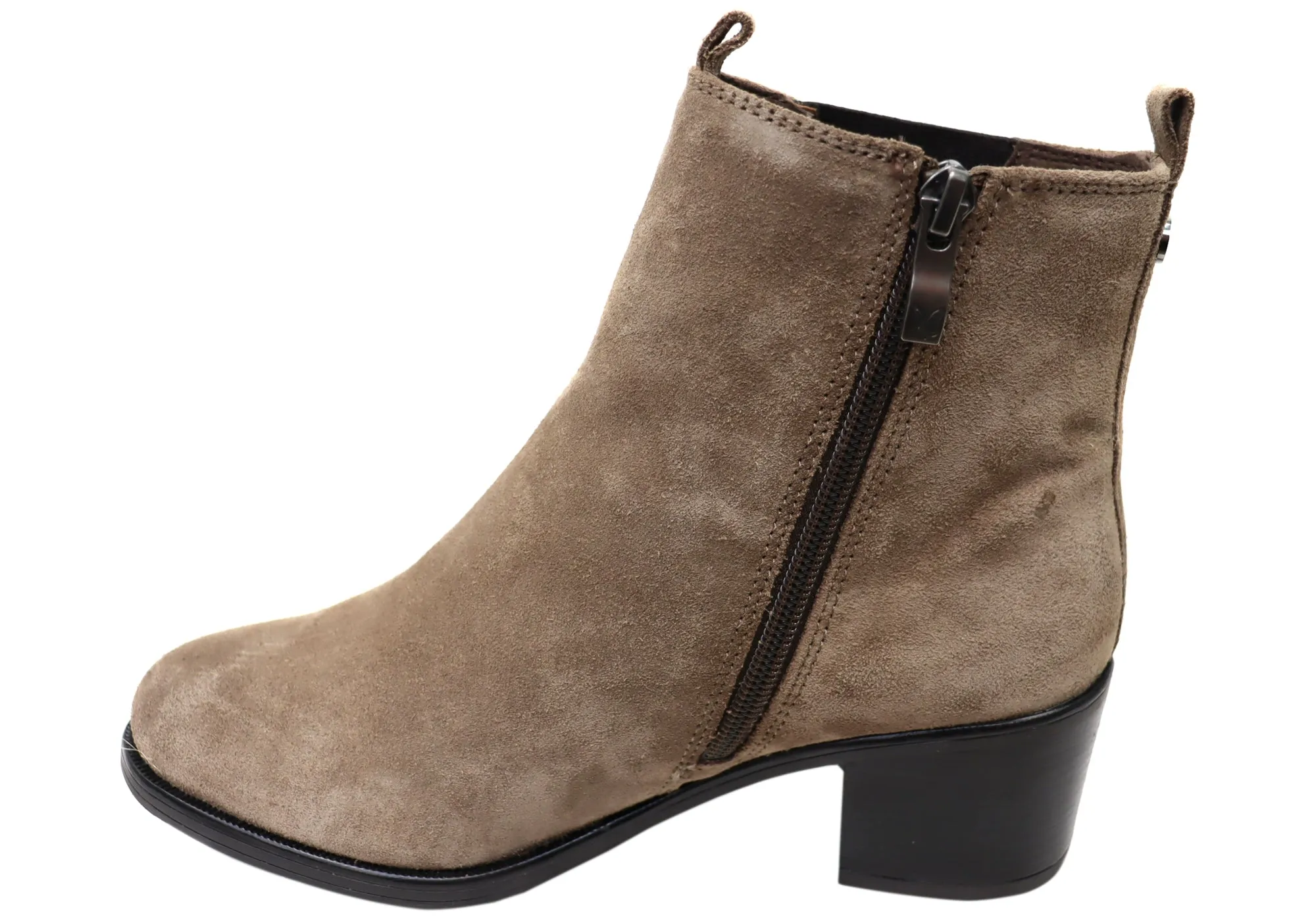 Caprice Jade Womens Comfort Mid Heel Leather Wide Fit Ankle Boots