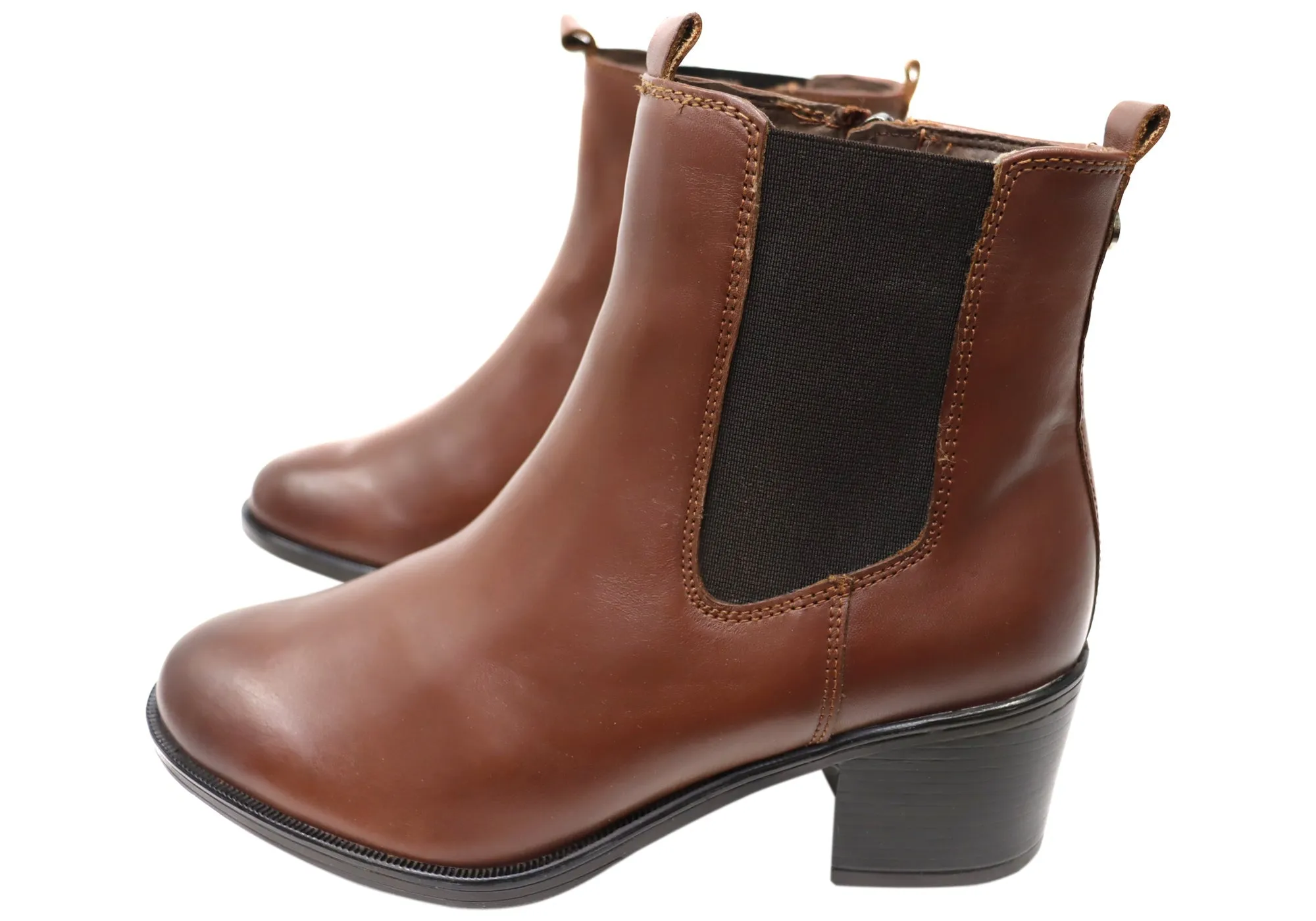 Caprice Jade Womens Comfort Mid Heel Leather Wide Fit Ankle Boots