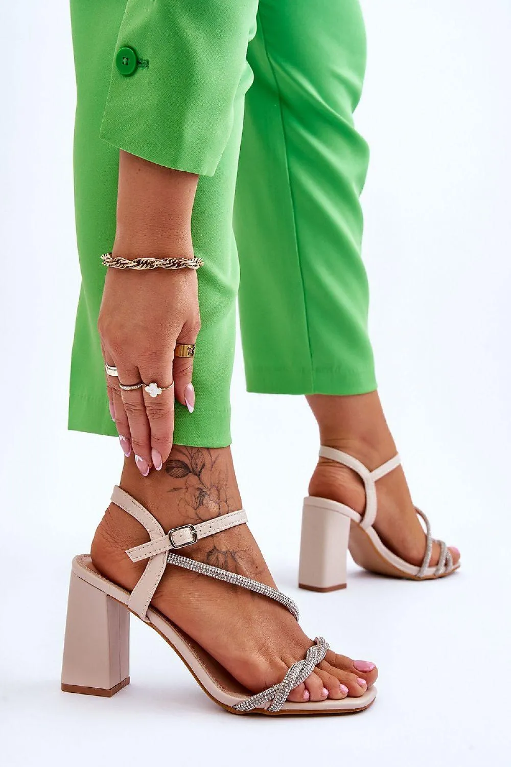 Chic Eco-Friendly Leather Heeled Sandals - Style 179142