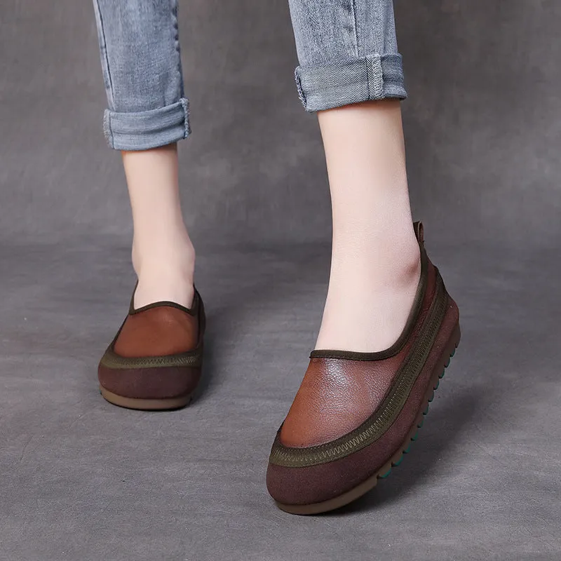 Color Block Soft-Soled Handmade Leather Slip-Ons