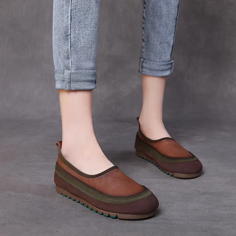 Color Block Soft-Soled Handmade Leather Slip-Ons