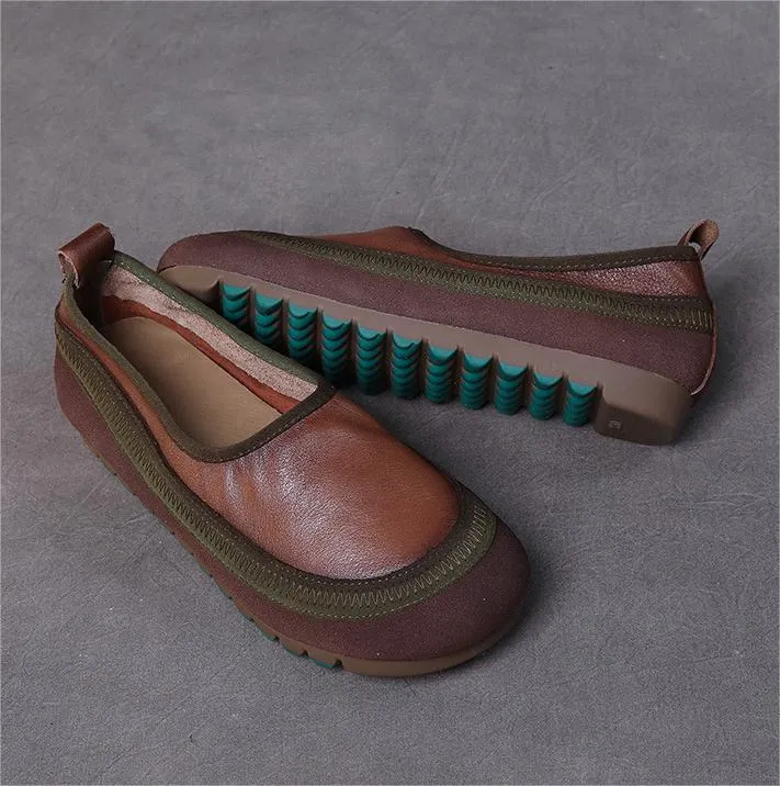 Color Block Soft-Soled Handmade Leather Slip-Ons