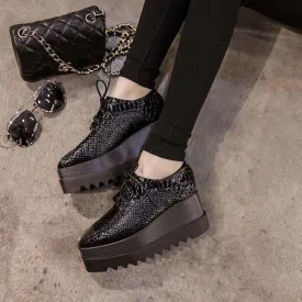 Crocodile Patent Leather British Oxford Women Shoes