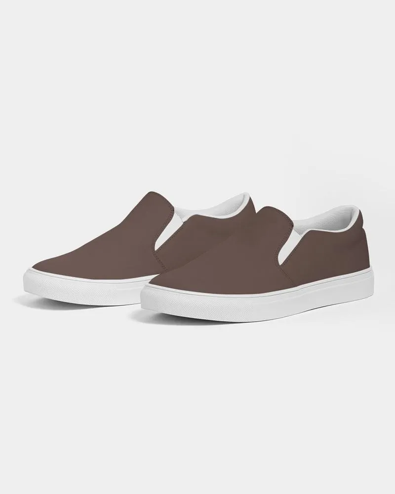 Dark Red Brown Slip-On Canvas Sneakers | Men's | Dark Pale Pastel Red Brown | C0M30Y30K80