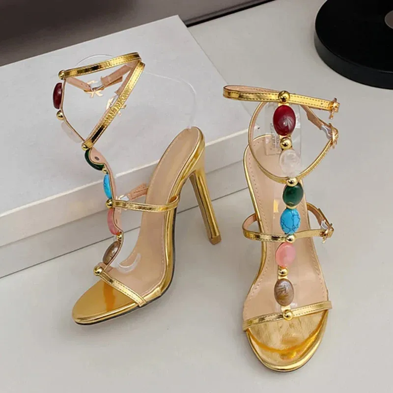 Designer  High Heel High Heel Bohemian Colour Gem Strap High Heel