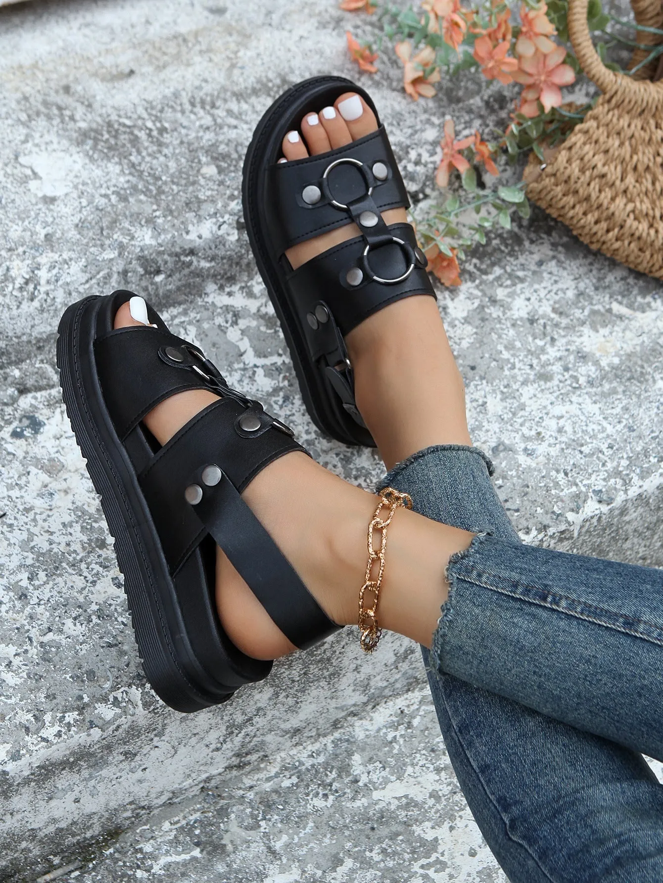 elveswallet Buckle Strap Thick Sole Soft Bottom Roman Sandals