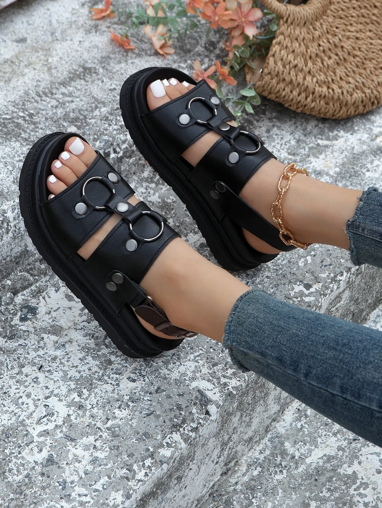 elveswallet Buckle Strap Thick Sole Soft Bottom Roman Sandals