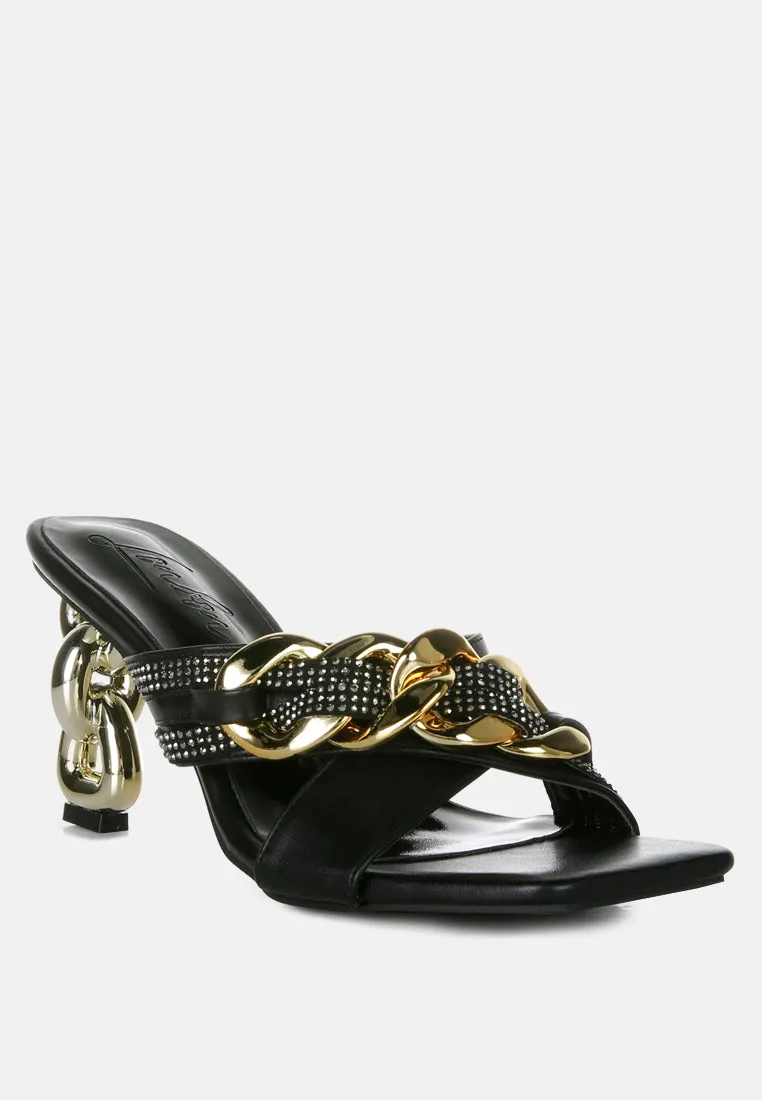 Evelane Metallic Chain Rhinestone Sandals