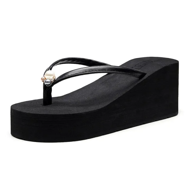 Fashion pu Clip Toes Flip Flops Womens Wedge Sandals Summer Sandals Casual Beach Slippers Waterproof Platform Wedges