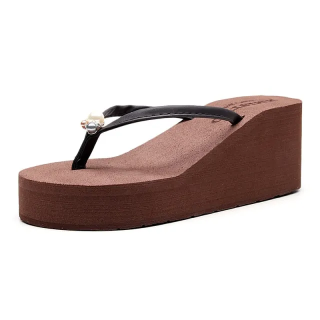 Fashion pu Clip Toes Flip Flops Womens Wedge Sandals Summer Sandals Casual Beach Slippers Waterproof Platform Wedges