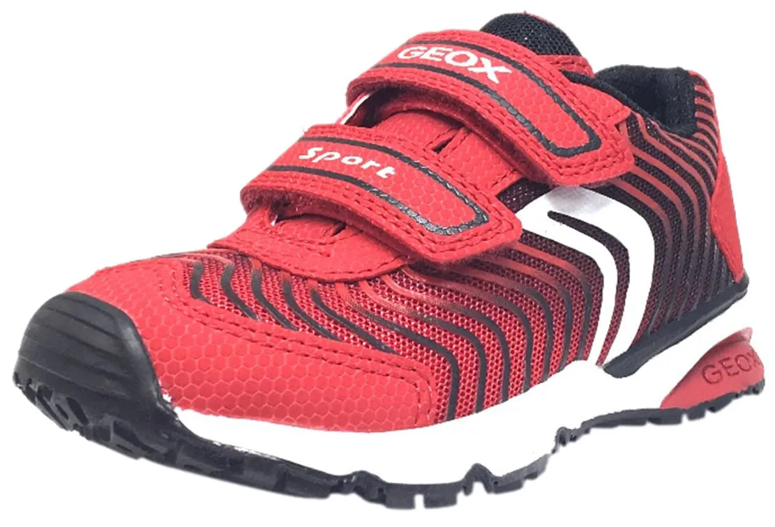 Geox Boy's Bernie Red & Black Double Hook and Loop Strap Sneaker