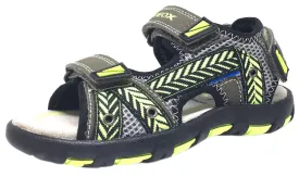 Geox Boy's Pianeta Military Green & Lime Single Hook and Loop Strap Open Toe Sandal