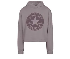 Girl Washed Metallic Chuck Patch Logo Cropped Hoodie Sweatshirt | Converse