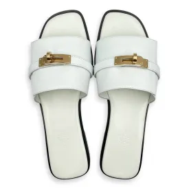 Giulia 38 White Sandals in Calfskin, Permabrass hardware