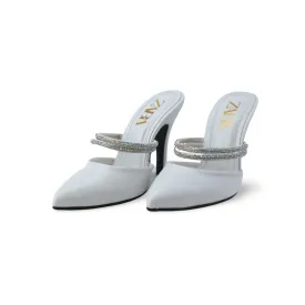 High Heel Mules with Rhinestones Straps