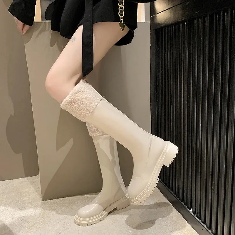 Hnzxzm Thick Soled Snow Boots, White Furry Shoes, Children's New 2024 Hot Item with Plush Cotton Boots, Long Boots, Knight Boots